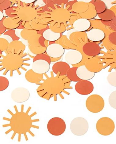 G1ngtar 320Pcs Boho Sun Round Scatter Confetti Dot Hippie Muted Sunrise Confetti Table Decor First Trip Around the Sun You Are My Sunshine Party Decoration for Baby Shower Gender Reveal Wedding