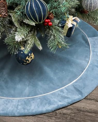 Bunny Chorus Christmas Tree Skirt: 36 Inch Blue and Silver Luxury Velvet Plush Fur Christmas Tree Skirts, Vintage Bright Xmas Tree Holiday Decorations for Christmas Indoor Outdoor Décor Home Supplies