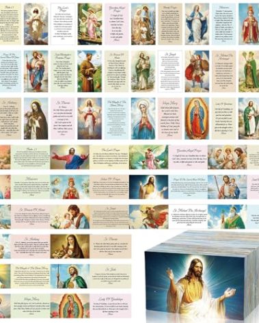 180 Pcs Catholic Mass Prayer Cards Assorted Holy Cards with Catholic Saints and Prayers Gifts for Women Men St Benedict, St Jude, Saint Christopher, Holy Family, Undoer of Knots, Divine Mercy