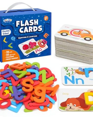 BenBen Alphabet Flash Cards, 52 Upper and Lowercase Wooden Letters, 26 Flashcards, Montessori ABC Learning Toys for Kids Ages 3-5, Preschool Learning Activities, Matching Game Puzzles