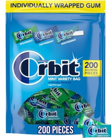 ORBIT Peppermint, Spearmint, & Wintermint Assorted Sugar Free Chewing Gum Bulk Pack, 13.4 oz 200-Piece Bag