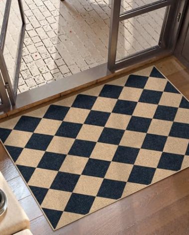 Lahome Checkered Easy Jute Kitchen Rug, 2x3 Front Door Mat Non Slip Washable Neutral Area Rug, Farmhouse Diamond Non Shedding Low Pile Floor Carpet for Entryway Porch Doorway