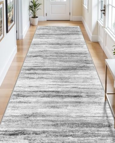 4x8 Wide Washable Runner Rug: Easy-to-Clean Runners for Hallway Entryway Kitchen Bedroom Living Room - Stain and Water Resistant Rugs with Non-Slip Backing - Soft Low-Pile Carpet Grey