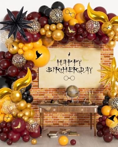 Ouddy Life 172pcs Magical Wizard School Balloons Garland Arch Kit Burgundy Black Gold Confetti Snitch Balloon for Magic Themed Birthday Decorations Baby Shower Party Supplies