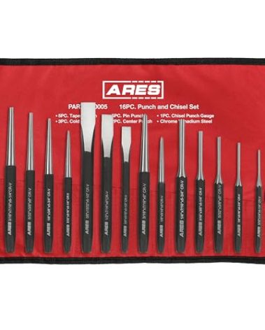 ARES 50005-16-Piece Punch and Chisel Set - Tapered, Pin, Center Punches & Cold Chisels for Various Applications