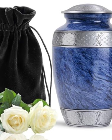 YATSKIA Blue Metal Urn for Ashes Mom & Dad - Cremation Urn for Adult Ashes Male & Female - Burial Urns for Adult Human Ashes - Large Funeral Decorative Urn - Human Remains Memorial Urn for Women & Men