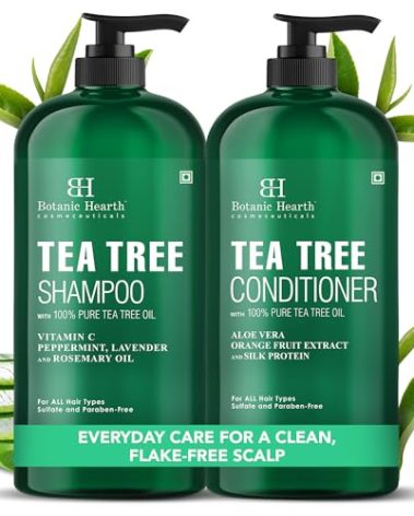 Botanic Hearth Tea Tree Shampoo And Conditioner Set | With 100% Pure Tea Tree Oil, For Itchy And Dry Scalp, Sulfate/Paraben Free | For Men And Women | 16 Fl Oz Each