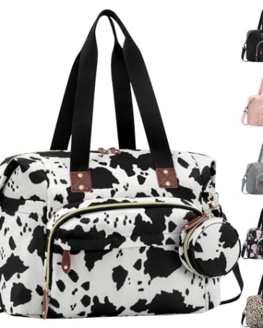 Tenot Diaper Bag Tote with Pacifier Case, Baby Bag for Women with Shoulder Straps, Travel Diaper Tote for for Mom and Dad Cow Print