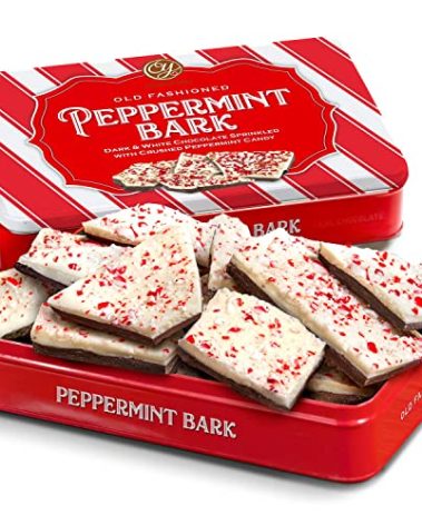 A Gift Inside CY Chocolates Handmade Dark and White Layered Peppermint Bark Tin for Christmas, Holiday Gift