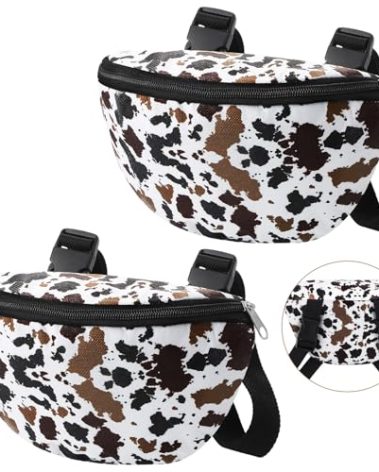 Huhumy 2 Pcs Insulated Saddle Pouch Print Endurance Waterproof Saddle Bag for Holding Cellphone Key Horse Riding Gear(Cow Print)
