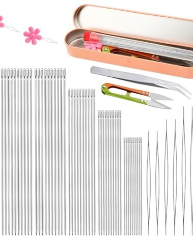 58 Pcs Beading Needles for Jewelry Making, Big Eye Beading Needles Ultra-Thin Stainless Steel Craft Seed Bead Needles, Flexible Eye, Perfect for Beading, Embroidery & DIY Crafts