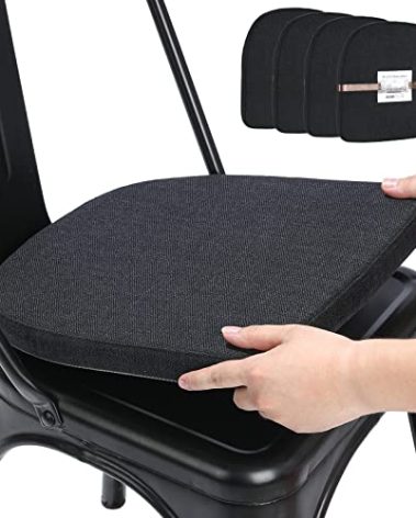 BUYUE Friendly Woven Fabric 14x14 Magnetic Cushions for Metal Chair Set of 4, Enhanced Anti-Slip Seat Pads for Dining Kitchen Café Stackable Chairs (U-Shape, Black, 4 Counts)