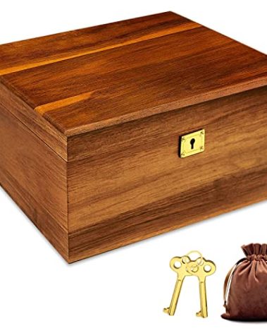 MFLUEEWR Wooden Storage Box with Hinged Lid and Locking Key Large Premium Solid Acacia Keepsake Chest Box -Storage Space to Organize Jewelry, Toys, and Keepsakes in a Beautiful Wooden Decorative Box