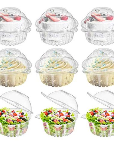 Bekith 150 Pack Individual Cupcake Holder, Thick Clear Plastic Dome Single Cupcake Carrier Muffin Container Holders Cases Boxes Cups for Sandwich, Hamburgers, Fruit, Salad, Party Favor Cake