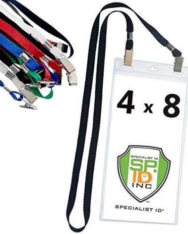 5 Pack - Extra Large 4 x 8 Inch Ticket & Event Credential Badge Holders with No Twist Double Sided Lanyards with Two Bulldog Clips, by Specialist ID (Assorted Colors)