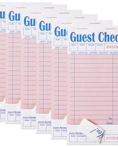 ZPARIK 6 Pack Pink Guest Checks Books for Servers Server Note Pads, Waiter Checkbook, Waitress Notepad for Restaurants, Paper Checks 50 Sheets/Pack, 300 Total Tickets
