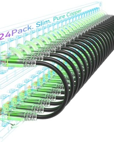 Sokqovt Cat6a Patch Cables Slim 1ft (24 Pack), Flexible Ethernet Cable 10G 550MHZ, 28AWG Pure Copper Cat6 for Network Cabinet, Cat 6 Black