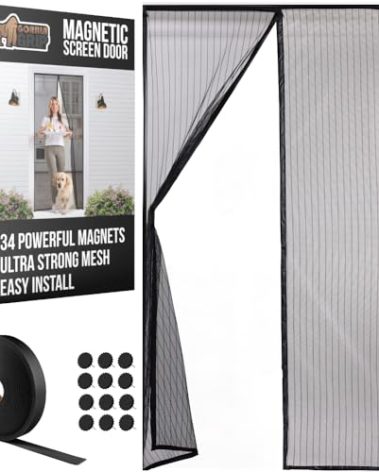 GORILLA GRIP Magnetic Screen Door, Hands Free Mesh Curtain Keeps Bugs and Mosquitos Out, Automatic Magnet Closure, Heavy Duty Patio Sliding Dog Doors Cover, Window Screens Protector, Black 38Wx82H