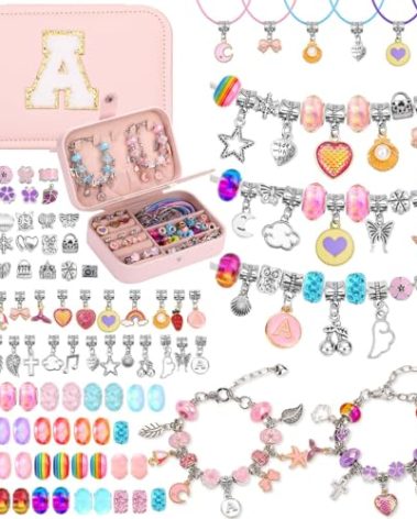 Billbotk Charm Bracelet Making Set with Jewelry Case Charm Pendant Bracelet Kit DIY Jewelry Making Art & Craft for Birthday Gifts Valentine Christmas