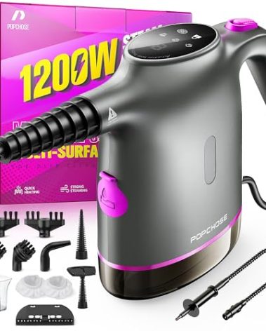POPCHOSE Handheld Steam Cleaner for Home, Portable Pressurized Steamer for Cleaning Grout, Surfaces, Bathroom, Couch, 20S Fast Heat Up, 12 Accessories, Steam Adjustable, Safety Lock, Graypurple