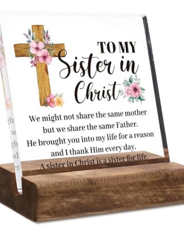 Obookey Christian Sister Gift for Women - Sister in Christ Gifts, Christian Gift for Sister, Inspirational Faith Religious Gifts Desk Decor Acrylic Plaque Sign for Home Office