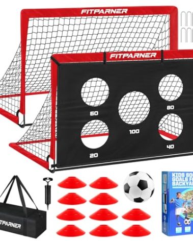 Kids Soccer Goal, 4x3 ft Soccer Net for Kids Age 3-14, Backyard Training Equipment Set with Target, Cones for Goal Practice,Outdoor Game, Ideal Gifts