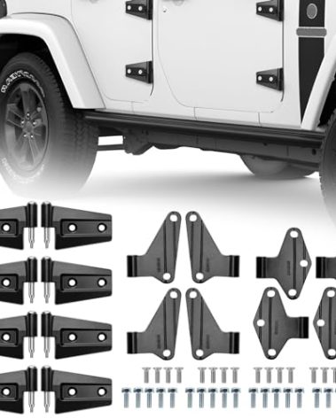 55395386AB 4 Door Hinge Assembly Kits Compatible with 2007-2018 Jeep JK Jeep Wrangler Inside and Outside, 16PCS with 16bolt Replaces# 55395386, 55395387, 55395385, 55395384