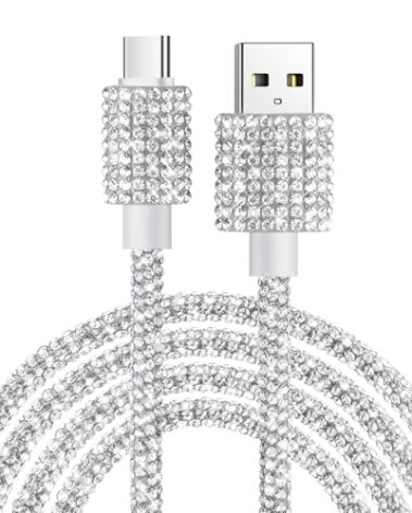 VOFUOE USB to USB C Cable for iPhone 17 Charging Cord Type C Fast Charging Cable Bling Sparkling Diamond Women 4FT for iPhone 16/16 Pro/ 16 Pro Max, for Galaxy S25/S24 Ultra, for iPad 11th -Silver