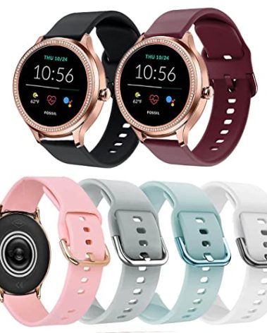 ViCRiOR 6Pack18mm Watch Bands Compatible with Fossil Gen 5E 42mm / Gen 6 42mm Smart Watch, Soft Silicone Fadeless Pattern Printed Floral Replacement Strap for Fossil Venture Gen 4 HR/Gen 3 Women