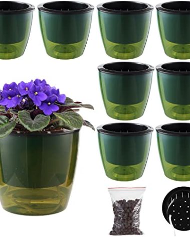 8 Packs 6.7" Large Clear Self Watering Pots for Indoor Plants Large Self-Watering Orchid Planters Wick Flower Pots for African Violet, Spider Plant, Herbs, Home Decor, Clear Green