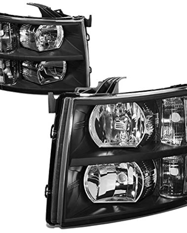 DNA Motoring HL-OH-CSIL07-BK-CL1 Pair of Black Housing Headlights Compatible with 07-13 Silverado 1500 / 07-14 Silverado 2500 3500 & HD Models