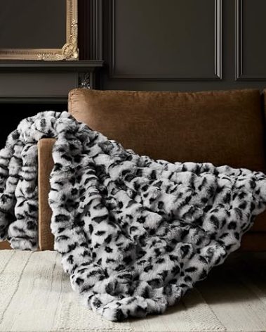 WDCOZY Cheetah Leopard Print Bubble Throw Blanket, Luxury Faux Rabbit Fur Mink Plush Throw for Couch, Sofa and Bed, Soft Fluffy Fuzzy Cozy Blanket for Women, 50x60 inches, Grey, 950 GSM
