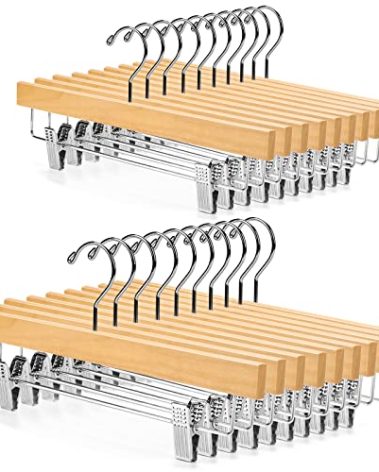 Nature Smile Wooden Pants Hangers Skirt Hanger Solid Lotus Wood Jeans Bottom Hanger with Clips Natural Color(20 Pack)