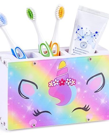 Kids Toothbrush Holders for Bathrooms Accessories Organizer, 3 Slots Toothbrush and Toothpaste Holder Slip Resistant Toothbrush Holders Storage with Drainage Hole