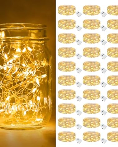 btfarm 30 Pack Fairy Lights Battery Operated [3 Modes], 7ft 20 Led Twinkle Lights String Lights Waterproof Bulk Small Mini Silver Wire for Christmas Mason Jars Wedding Table Centerpiece, Warm White