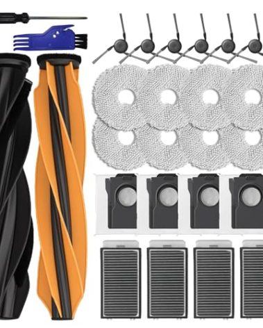 LOVOBO 26 Pcs Accessories for Dreame X50 Ultra L50 Ultra L40s Pro Ultra/Mova V50 Ultra Robot Vacuum Replacement Parts,2 Main Rolling Brushes,8 Mop Pads,6 Side Brushes,4 HEPA Filters,4 Dust Bags