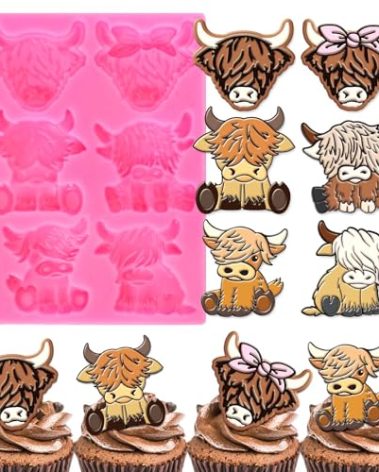 JarThenaAMCS Highland Cow Fondant Molds Scottish Highland Cattle Silicone Molds Assorted Chocolate Candy Mould for Kitchen Party Baking Sugar Craft Gum Resin Clay Decor Supplies