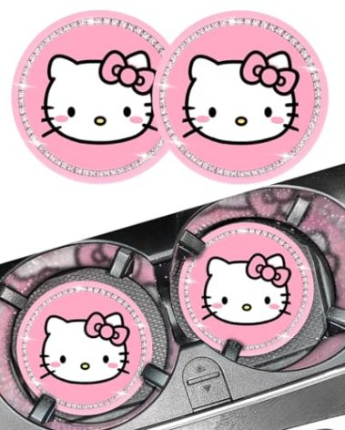 2PCS Cute Kitty Cup Holder Coasters, Black Silicone Anti-Slip Car Coasters,Car Cup Pads,Universal 2.75 Inch