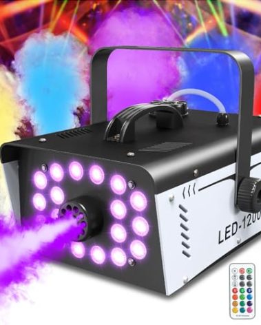 1200W Fog Machine Halloween Outdoor with 18 LED Lights 6000CFM Smoke Machine Fog Indoor with Remote for Wedding Party DJ Disco Stage