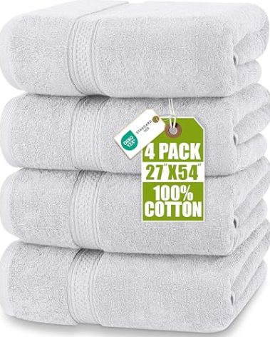 Utopia Towels 4 Pack Premium Bath Towels Set, 27 by 54 Inches, 100% Ring Spun Cotton 600GSM, Lightweight and Highly Absorbent Quick Drying Towels, Perfect for Daily Use, Silver