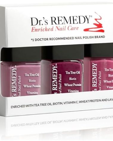 Dr’s Remedy 3 Pack Nail Polish Kit, BERRY Good Trio, Non Toxic and Organic All Natural Enriched Nail Strengthener - MINDFUL Mulberry/BONAFIDE Boysenberry/BRAVE Berry