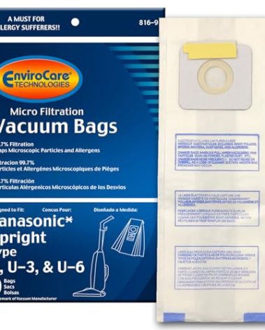 EnviroCare Replacement Micro Filtration Vacuum Cleaner Dust Bags Designed to fit Panasonic Types U, U-3, U-6, 9 bags