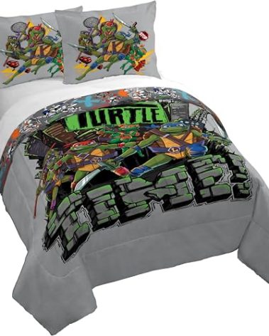 Jay Franco Duvet Cover Set – 3 Piece Comforter Cover and Sham Set, Super Soft Cozy Kids Bedding (Insert Not Included) Grey - Teenage Mutant Ninja Turtles, Queen