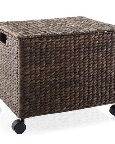 Casafield Rolling Filing Cabinet, Espresso Dark Brown - Water Hyacinth File Organizer with Lid and Wheels, Home Office Storage for Hanging Folders