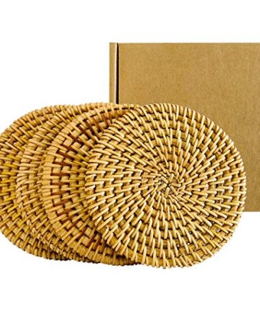Handmade Braided Drink Coasters 4 Pcs Unique Present for Friends,Birthday,Living Room Decor,Holiday Party (3.94" Round)