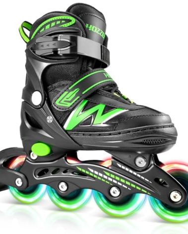 Hozzen Inline Skates for Kids Girls Boys, Adjustable Light Up Inline Skates with Illuminating Wheels, Outdoor Roller Skates for Girls, Boys,Youth Age 5-13 (9C-6Y US)