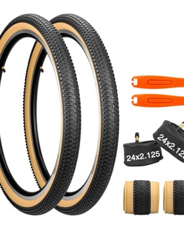 GRELiving 24 Inch Mountain Bike Tire Set, 2 Pack 24x1.75-2.125 Bicycle Tires & Bike Tubes,Durable Bike Tire Replacement,Suitable for MTB/City Bike/Road Bike