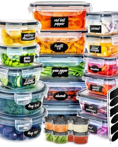 fullstar 50-Piece Plastic Food Storage Containers with Lids (24 Containers & 24 Lids) - Leakproof, BPA-Free, Meal Prep Containers, Reusable Lunch Storage Set for Kitchen Organization (Pack of 50)