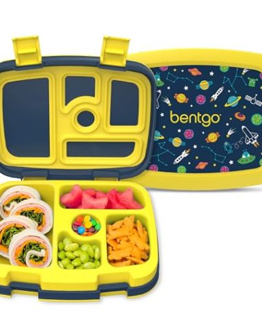 Bentgo Kids Prints Leak-Proof, 5-Compartment Bento-Style Kids Lunch Box - Ideal Portion Sizes for Ages 3-7, Durable, Drop-Proof, Dishwasher Safe, & PFAS & BPA-Free Materials (Space)