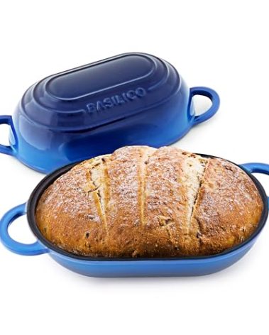 Enameled Cast Iron Bread Oven 2 Qt (Blue), Non-Stick Single Loaf Cast Iron Bread Pan with Lid, Easy Homemade Sourdough Dutch Oven with Lid, Oven-Safe Artisan Bread Baking Pan